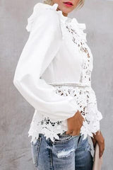 Fashion Sexy Solid Hollowed Out Patchwork O Neck Tops