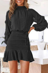 Fashion Street Dot Flounce O Neck Long Sleeve Two Pieces(4 colors)