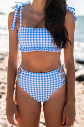 Fashion Vacation Plaid Patchwork Frenulum Swimwears