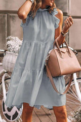 Fashion Sweet Solid Patchwork Flounce O Neck A Line Dresses