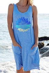 Fashion Casual Print Pocket O Neck Straight Dresses(4 Colors)