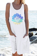 Fashion Casual Print Pocket O Neck Straight Dresses(4 Colors)