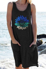 Fashion Casual Print Pocket O Neck Straight Dresses(4 Colors)