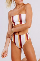 Sexy Vacation Color Lump Contrast Swimwears