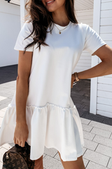 Casual Solid Patchwork O Neck Cake Skirt Dresses