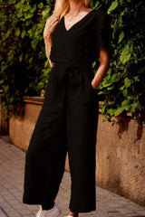 Fashion Casual Solid Split Joint V Neck Loose Jumpsuits(3 colors)