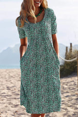 Fashion Street Print Patchwork O Neck A Line Dresses