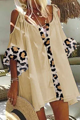 Fashion Simplicity Leopard Split Joint V Neck T-Shirts