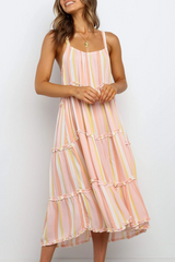 Fashion Patchwork Stringy Selvedge U Neck Dresses