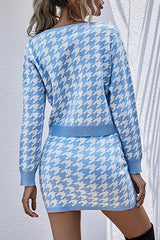 Fashion Celebrities Print Patchwork V Neck Long Sleeve Two Pieces