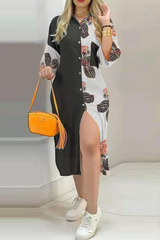 Fashion Street Print Buckle Contrast Shirt Dress Dresses