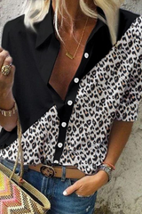 Casual Street Leopard Buckle Turndown Collar Tops(3 Colors)