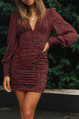 Fashion Street Print Split Joint V Neck Pleated Dresses(3 colors)