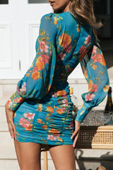 Fashion Street Print Split Joint V Neck Pleated Dresses(3 colors)