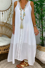 Casual Solid Lace Patchwork A Line Dresses