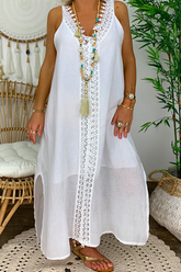 Casual Solid Lace Patchwork A Line Dresses