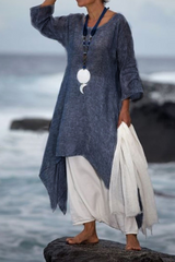 Casual Solid Patchwork O Neck Irregular Dress Dresses(5 Colors)