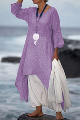 Casual Solid Patchwork O Neck Irregular Dress Dresses(5 Colors)