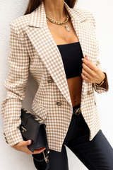 Casual Street Plaid Patchwork Buckle Turn-back Collar Outerwear