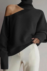 Casual Solid Hollowed Out Patchwork Turtleneck Tops Sweater