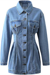 Fashion Casual Solid Patchwork Turndown Collar Long Sleeve Regular Denim Dresses