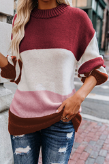 Casual Striped Split Joint Contrast O Neck Tops Sweater