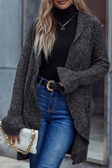 Casual Solid Split Joint Flounce Turndown Collar Outerwear Sweater