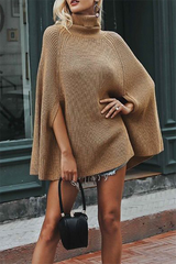 Casual Street Solid Split Joint Turtleneck Tops Sweater (Without Belt)