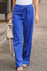 Fashion Casual Solid With Belt Loose Wide Leg Bottoms(4 colors)