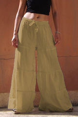 Casual Solid Patchwork Frenulum Loose Wide Leg Patchwork Bottoms(5 Colors)