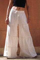 Casual Solid Patchwork Frenulum Loose Wide Leg Patchwork Bottoms(5 Colors)