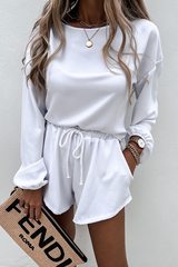 Fashion Street Solid Split Joint O Neck Long Sleeve Two Pieces