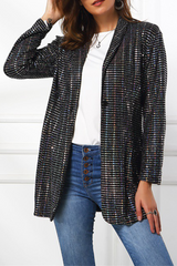 Fashion Solid Sequins Turndown Collar Outerwear