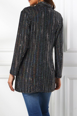 Fashion Solid Sequins Turndown Collar Outerwear