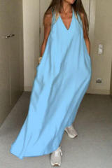 Casual Solid Split Joint V Neck Straight Dresses