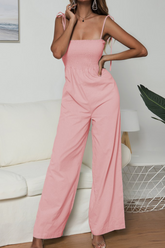 Sexy Solid Split Joint Spaghetti Strap Loose Jumpsuits