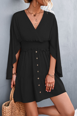 Casual Solid Patchwork V Neck Waist Skirt Dresses(3 colors)