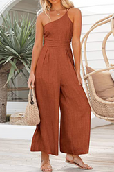 Fashion Solid Patchwork One Shoulder Straight Jumpsuits(8 Colors)