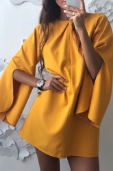 Casual Solid Split Joint O Neck Straight Dresses(4 colors)