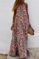 Fashion Print Split Joint Halter Straight Dresses