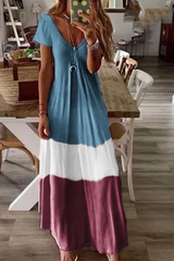 Fashion Solid Patchwork V Neck Cake Skirt Dresses