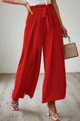 Fashion Solid Bandage Loose High Waist Wide Leg Color Bottoms(5 Colors)