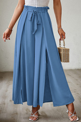 Fashion Solid Bandage Loose High Waist Wide Leg Color Bottoms(5 Colors)