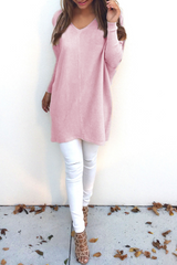 Casual Solid Split Joint V Neck Tops(9 colors)