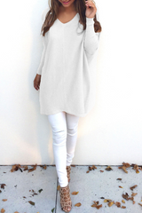 Casual Solid Split Joint V Neck Tops(9 colors)