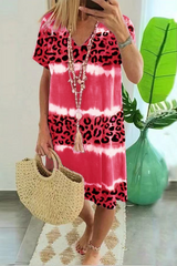 Fashion Print Split Joint V Neck Straight Dresses(5 colors)