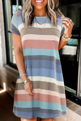 Casual Striped Patchwork O Neck Straight Dresses