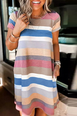 Casual Striped Patchwork O Neck Straight Dresses