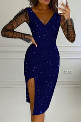 Sexy Solid Mesh V Neck Pencil Skirt Dresses(4 colors)