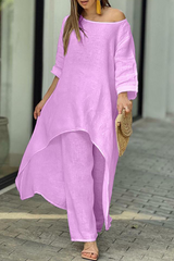 Casual Solid Patchwork O Neck Half Sleeve Two Pieces(6 colors)